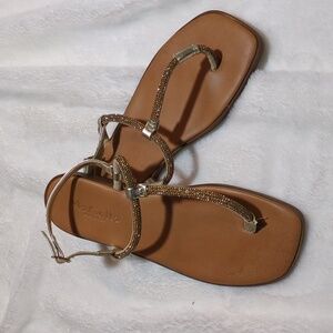 Mariella Made In Italy Leather Thong Sandal Bronze Rhinestone